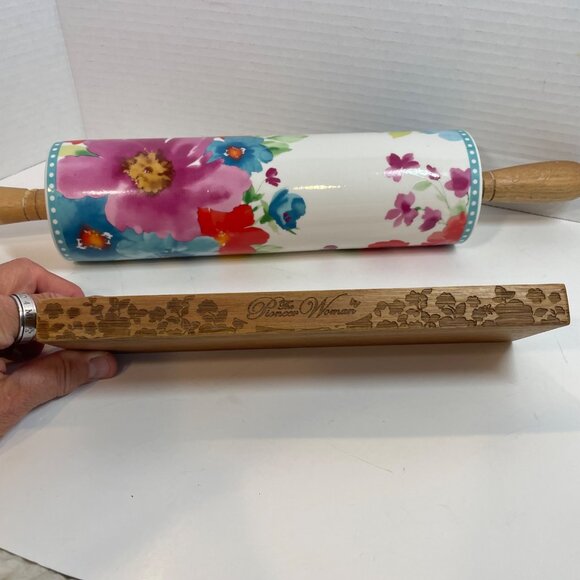 Floral Ceramic Rolling Pin With Wooden Handles & Stand By The Pioneer Woman - Picture 11 of 15